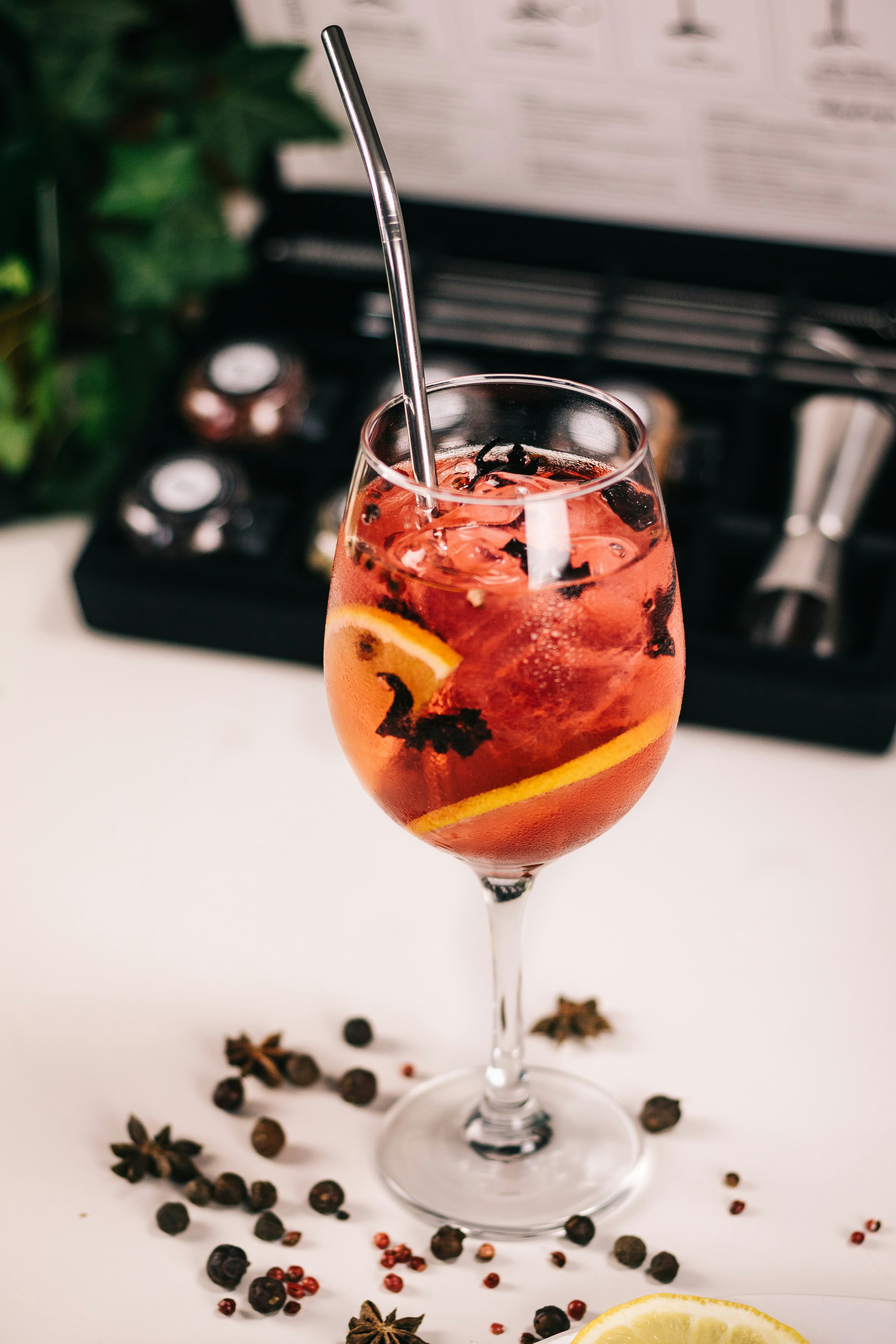 clear wine glass with orange liquid